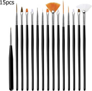 GUAPÀ - Penselen Set Zwart voor Nail Art / Acryl & Gel Nagels - Professional Nail Brushes - 15 Delig