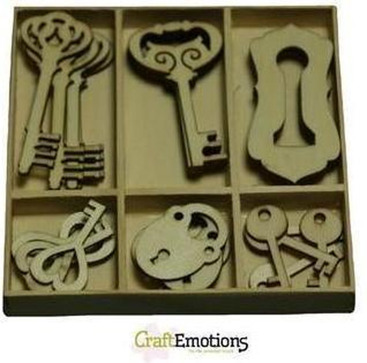 CraftEmotions Houten ornamenten - Sleutel en slot - 30 stuks