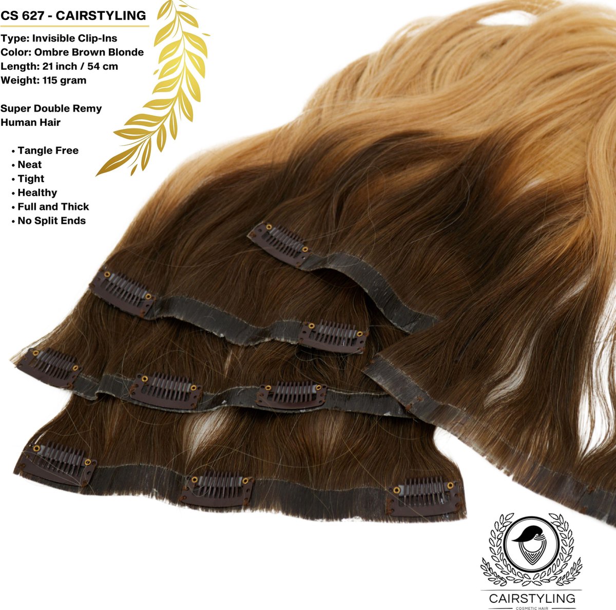 CAIRSTYLING CS627 New INVISIBLE CLIP-IN Super Double Remy Human Hair Extensions - 115 Gram 21 Inch / 54 CM Lengte