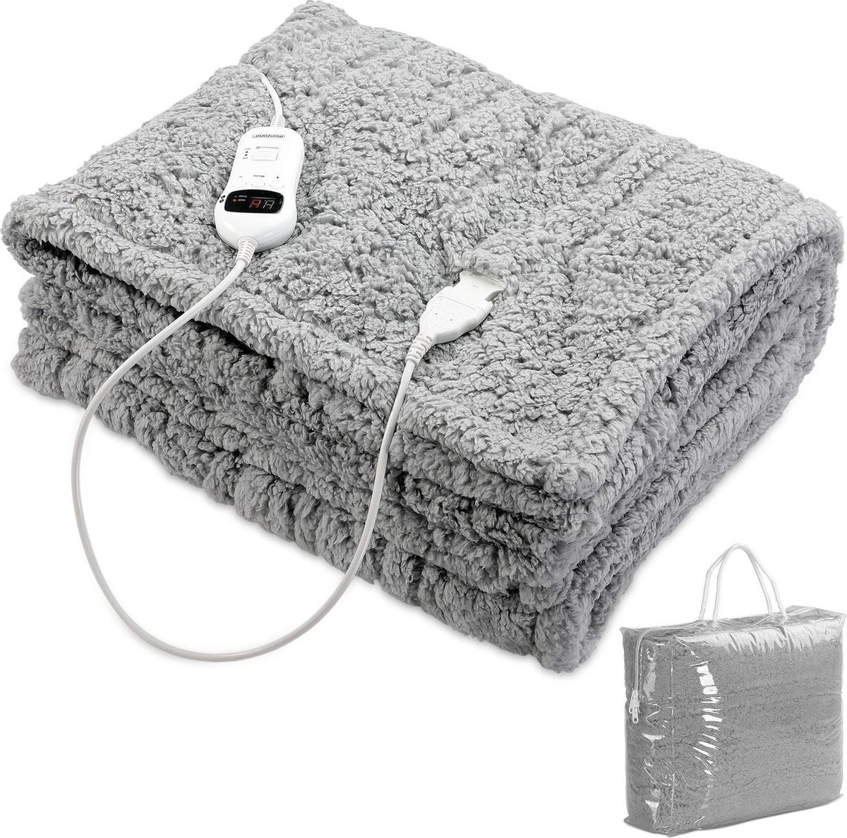 Monzana Elektrische deken Fleece Grijs 170x140cm