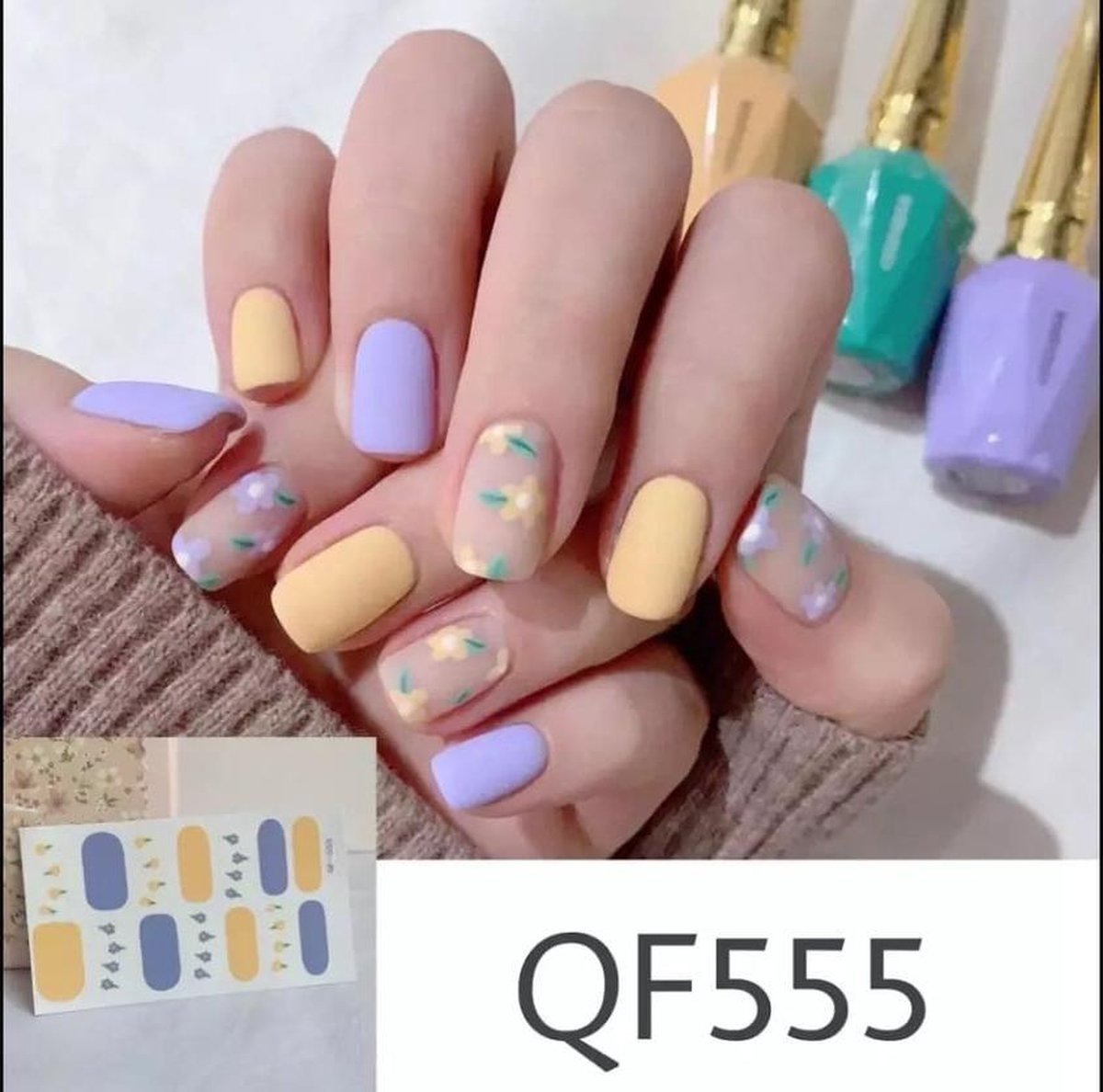 Nail art stickers nagel sticker nagelsticker summer time geel paars bloemen
