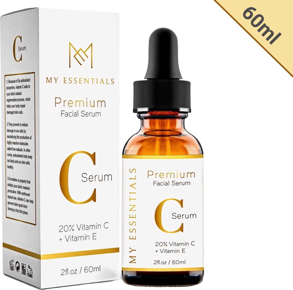 Premium Serum Vitamine C  | 20%  C serum | Vitamine E | 60 ML | Gezicht Serum Vrouwen | Vitamin C serum Gezichtsverzorging | Vit c serum | Anti Rimpel | Anti Acne | Tegen Pigmentvlekken |