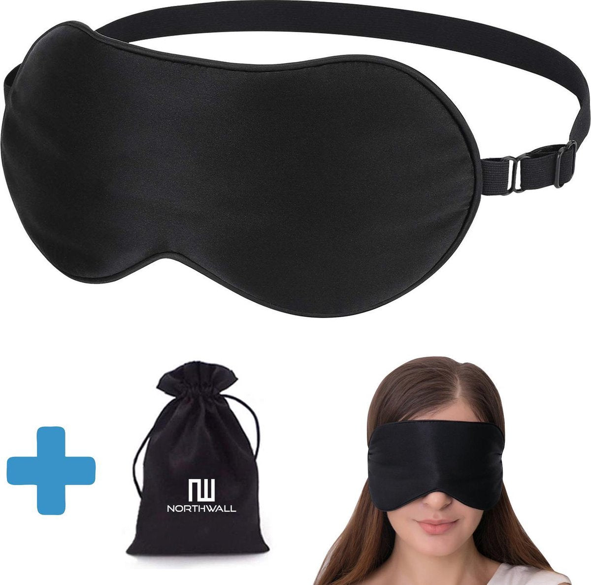 Slaapmasker Zijde - 100% Verduisterend - met Opbergzakje - Zwart