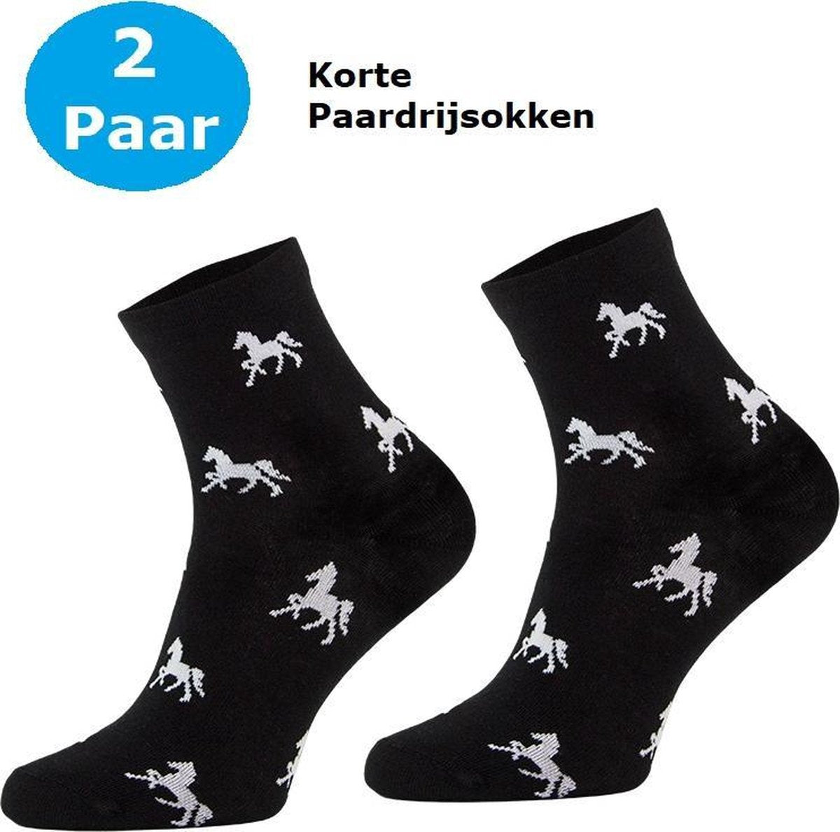 Comodo Korte Paardrijsokken - 2 Paar - Zwart 35/38