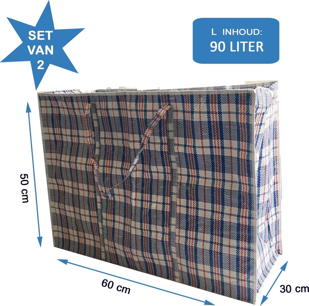 MixMamas Big Shopper / Boodschappentas L - 60 x 50 cm - Set van 2 - Blauw