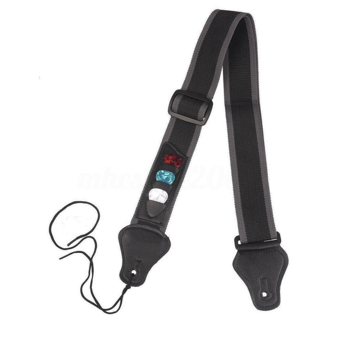 Professionele Verstelbare Stevige Gitaarband - Gitaarbanden - Guitar strap Band -  Gitaarriem - Gitaar Riem - Bas Elektrische Akoestische Klassieke Gitaar - Verstelbaar - Nylon - Inclusief drie gratis plectrums - Zwart / Grijs