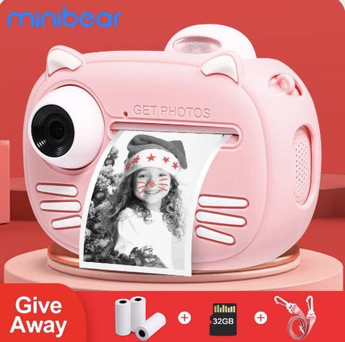 (NEW 2021) 4 in1 Digitale kindercamera  40MP HD Dual Lens 1080P HD Video / Instant Print / Siliconen Hoes - Roze