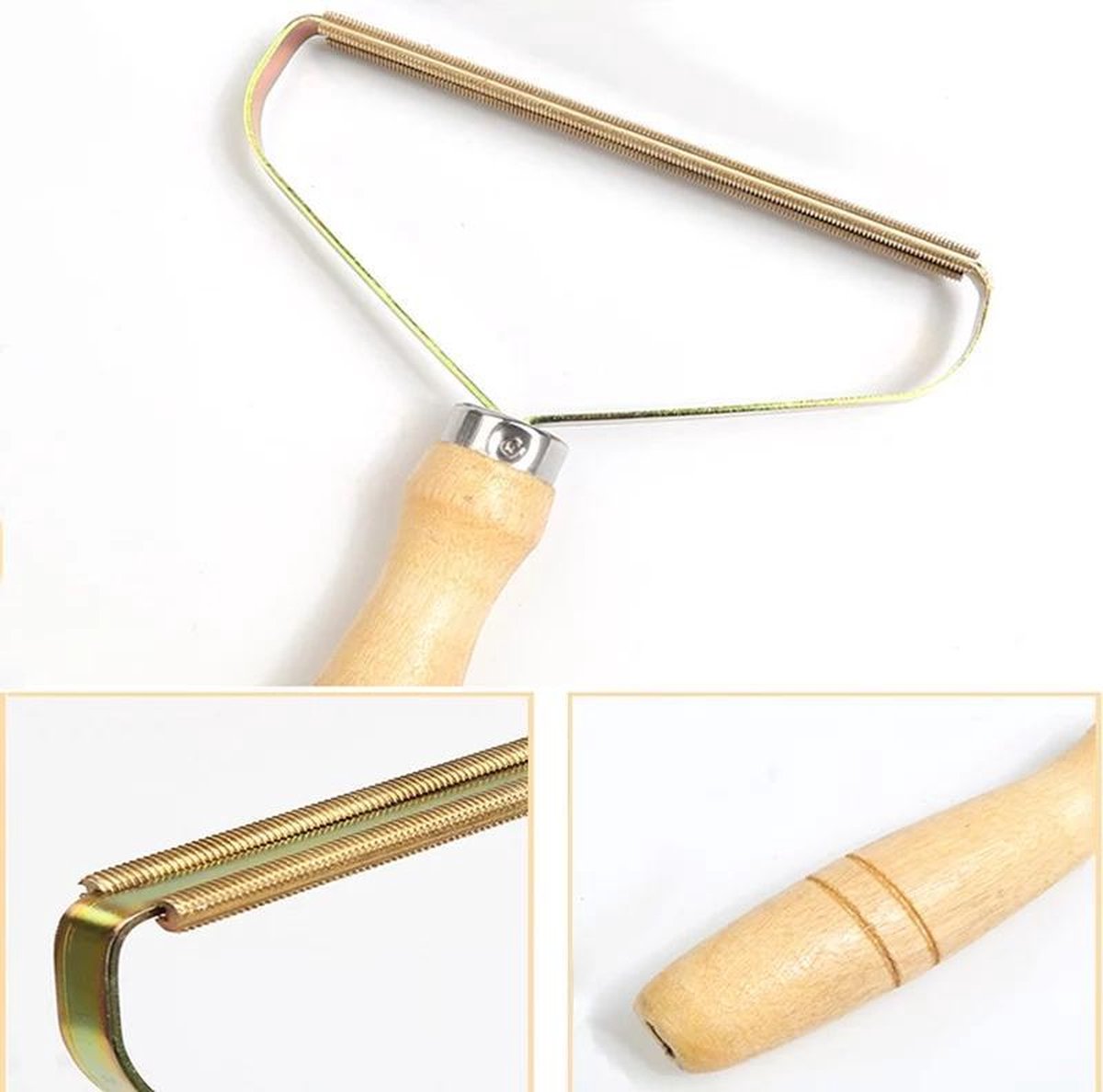 Let Me Shine Ontpluizer voor stoffen - Houten handvat -  Handmatig - handig mee te nemen
