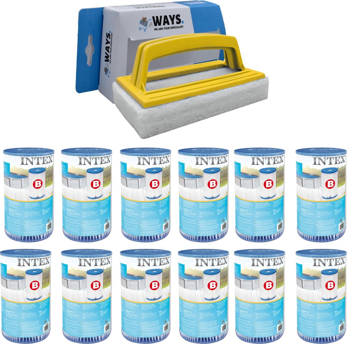 Intex - Filter type B - 12 stuks - Geschikt voor filterpomp 28634GS & WAYS scrubborstel