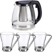 Glazen theepot met filter/infuser van 1200 ml met 6x stuks theeglazen van 240 ml