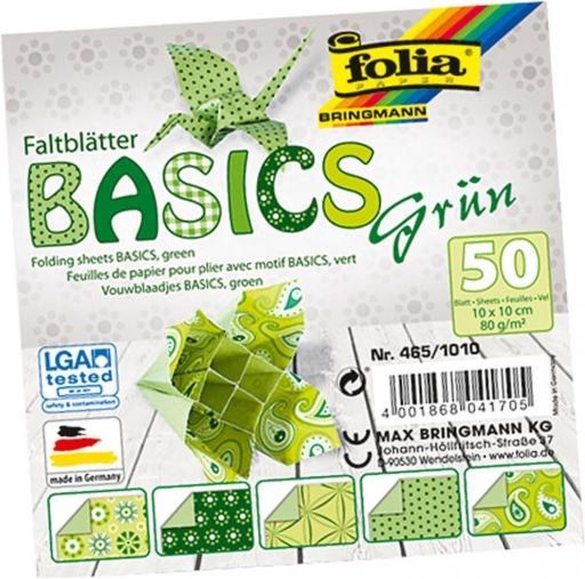 Vouwbladen 10x10cm 80g 10x5 ass. basics groen