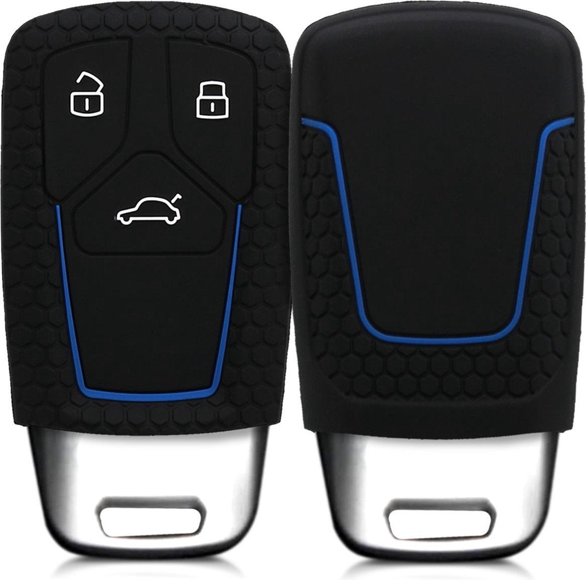 kwmobile autosleutelhoes voor Audi 3-knops Smartkey autosleutel (alleen Keyless Go) - Siliconen beschermhoes in zwart / blauw