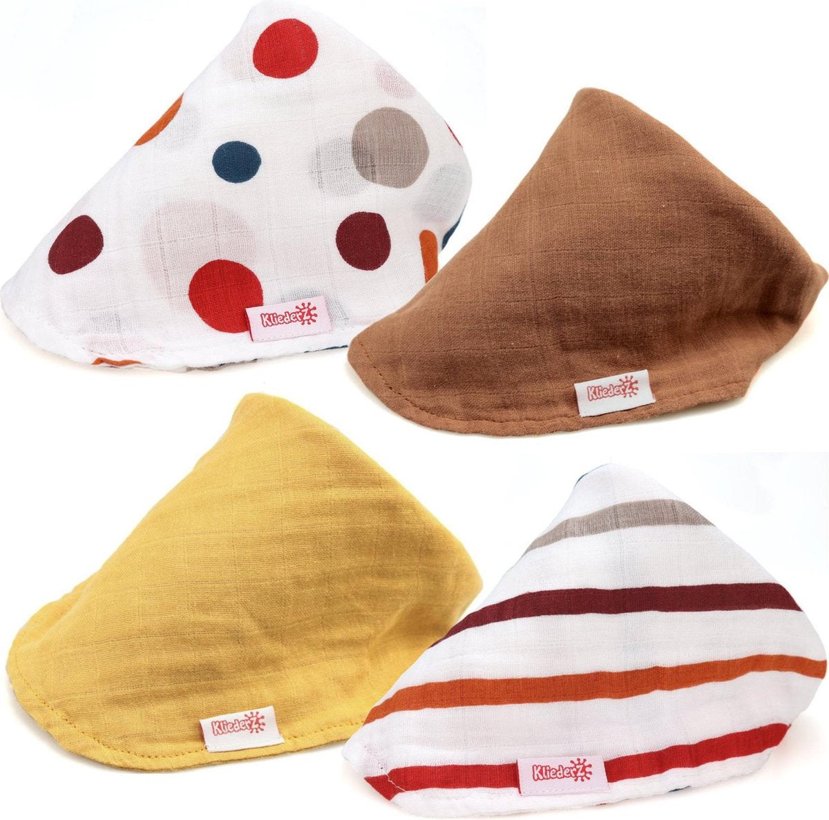 KliederZ Hydrofiele Baby Slabbetjes unisex ‘Goud’ | Katoenen stoffen zeverslabbers | bandana babyslab set van 4 | MB07