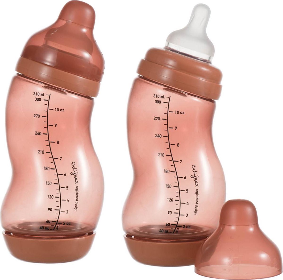 Difrax Anti-Colic S-babyfles Wide - 310 ml - Roodbruin|Brick - 2 stuks