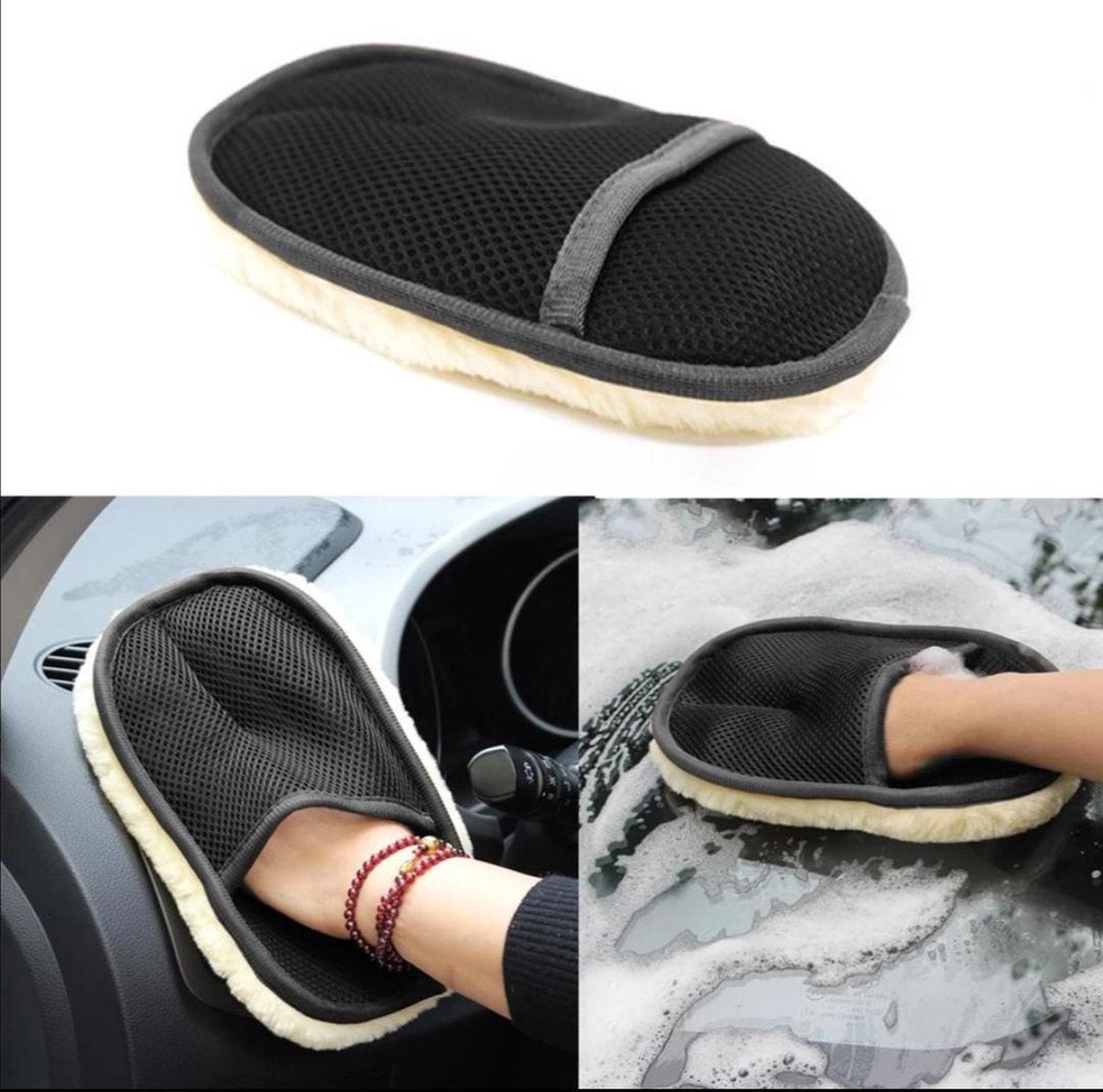 Auto Handschoen - Was handschoen - schoonmaak handschoen - interieur handschoen- Zwart Auto Washandschoen Borstel