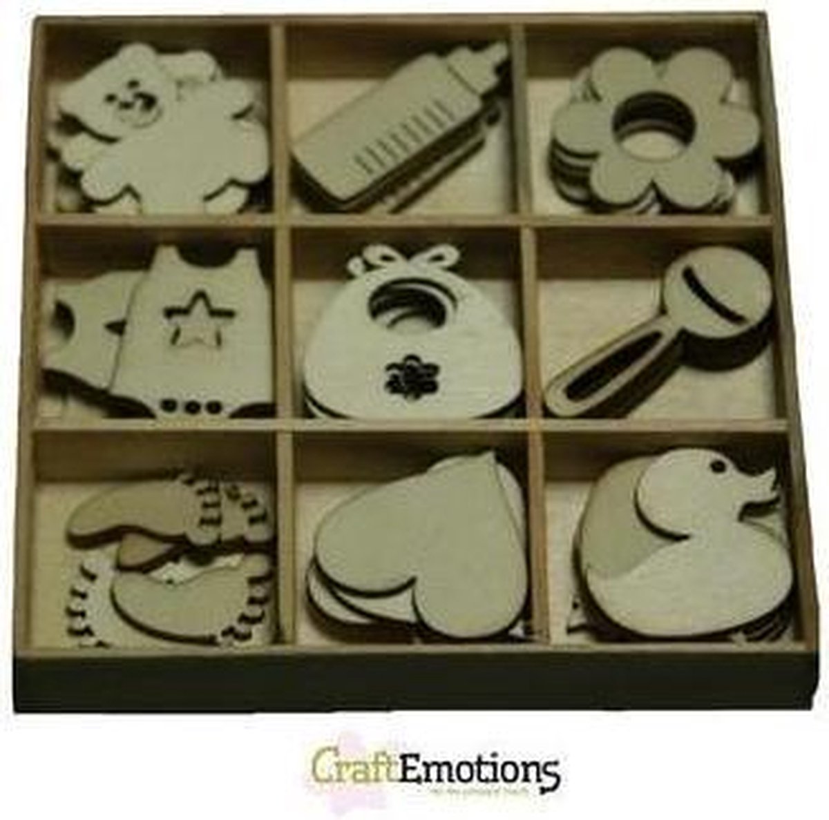 Houten ornamenten baby 45 pcs - box 10