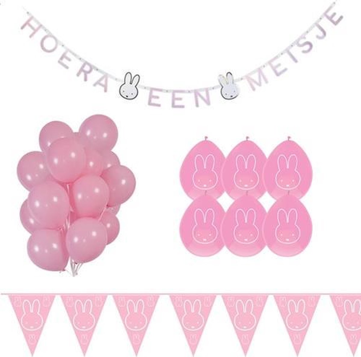 Nijntje Hoera Een Meisje | Geboorte Pakket | Versiering | Decoratie | Nijntje | Dick Bruna | Roze | Ballonnen | Slinger | Meisje | Baby |