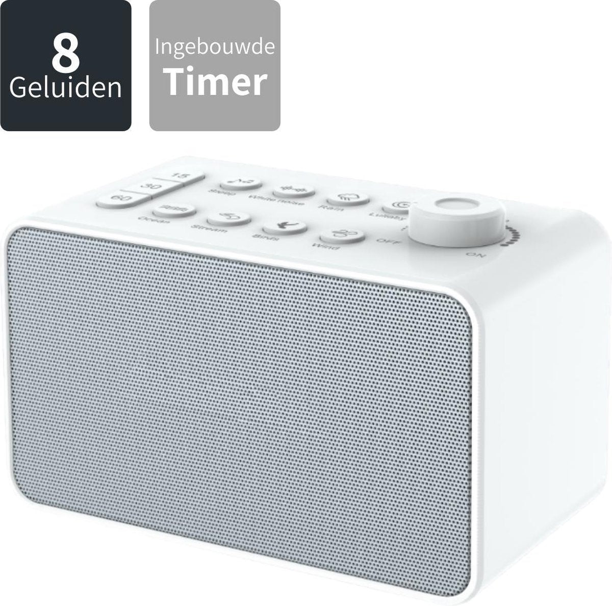 Membeli® White Noise Machine - 8 Geluiden & Timer - Witte Ruis Slaaphulp - White Noise - Wit - 8 Natuurlijke Geluiden - 15/30/60 min Timer