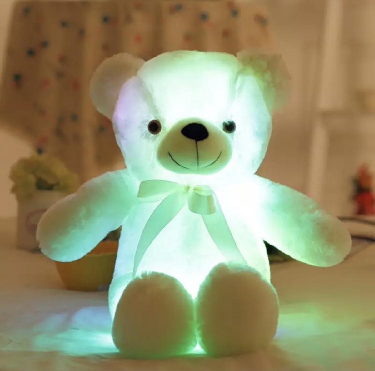 Kenjiro - Teddybeer - Knuffels - Lichtgevende teddy beer - Led licht - Wit - 40 cm - Batterijen meegeleverd