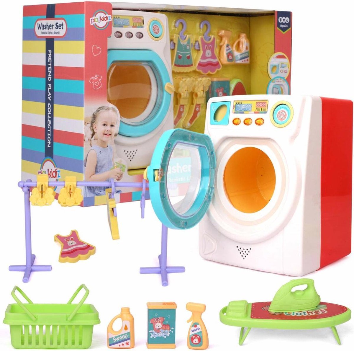 Playkidz Washer Playset - Kinder Wasmachine met Strijk Set
