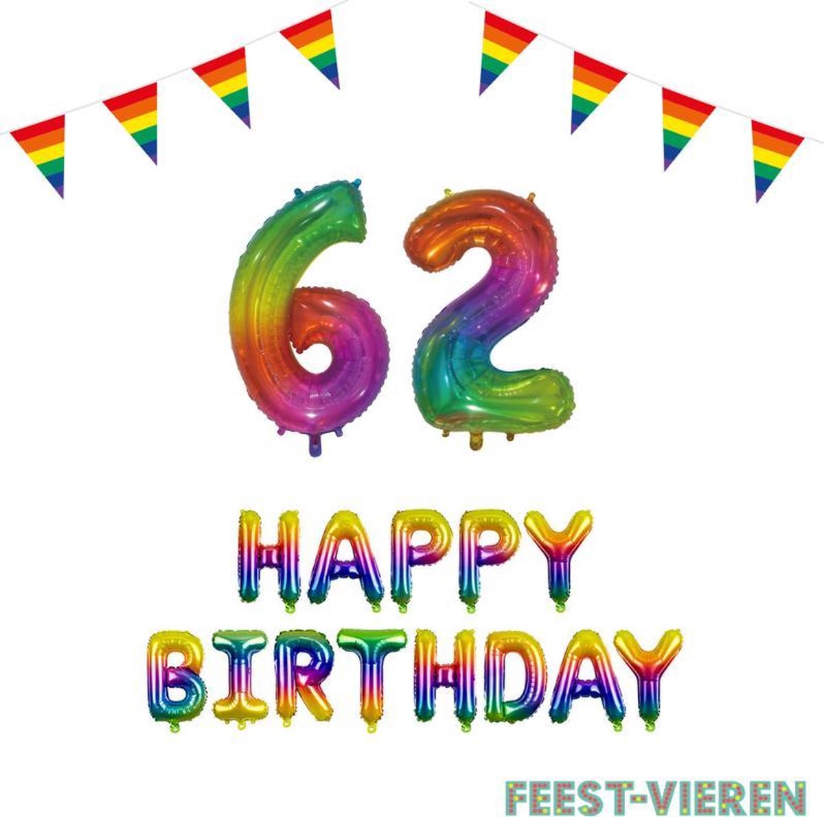 62 jaar Verjaardag Versiering Pakket Regenboog
