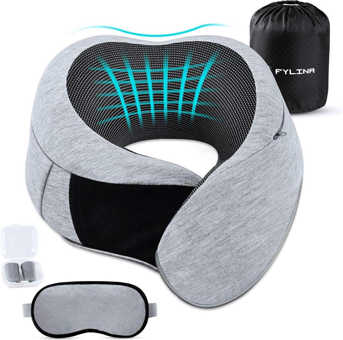 Nek reiskussen van zacht schuim | Nekkussen voor een ergonomische houding | Verstelbaar met klittenband | Ademende stof en comfortabel voor de huid | Neksteun kussen helpt tegen nek- en schouderklachten