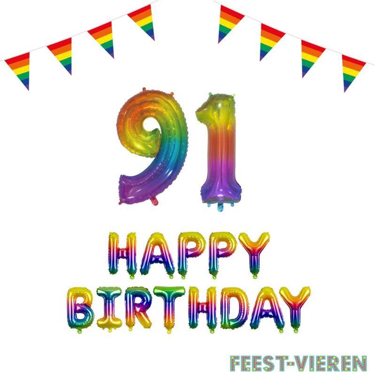 91 jaar Verjaardag Versiering Pakket Regenboog
