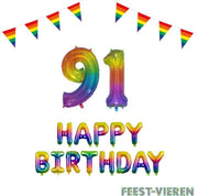 91 jaar Verjaardag Versiering Pakket Regenboog