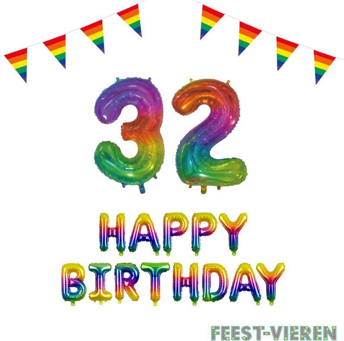 32 jaar Verjaardag Versiering Pakket Regenboog