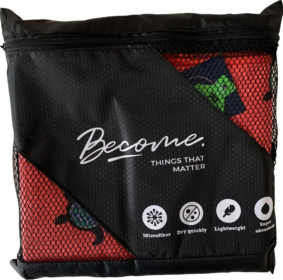 Become - Quick dry handdoek met schildpadden (koraal) - 160x80 cm