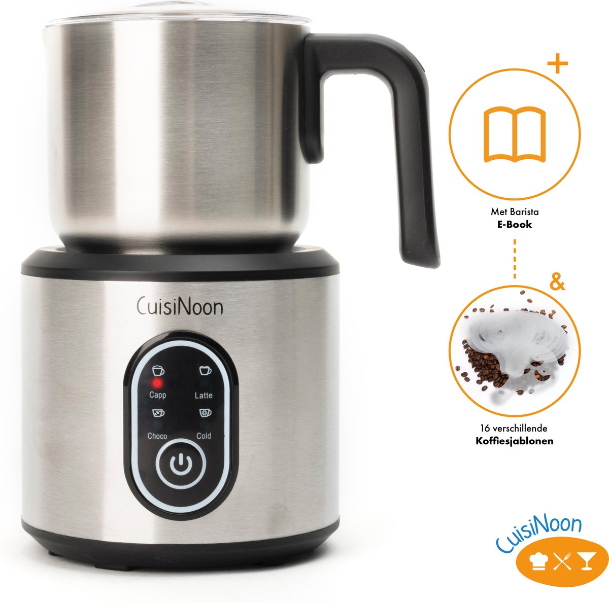 CuisiNoon® Premium Melkopschuimer Multifunctioneel - Barista Aeroccino - Incl. 16 sjablonen & E-book