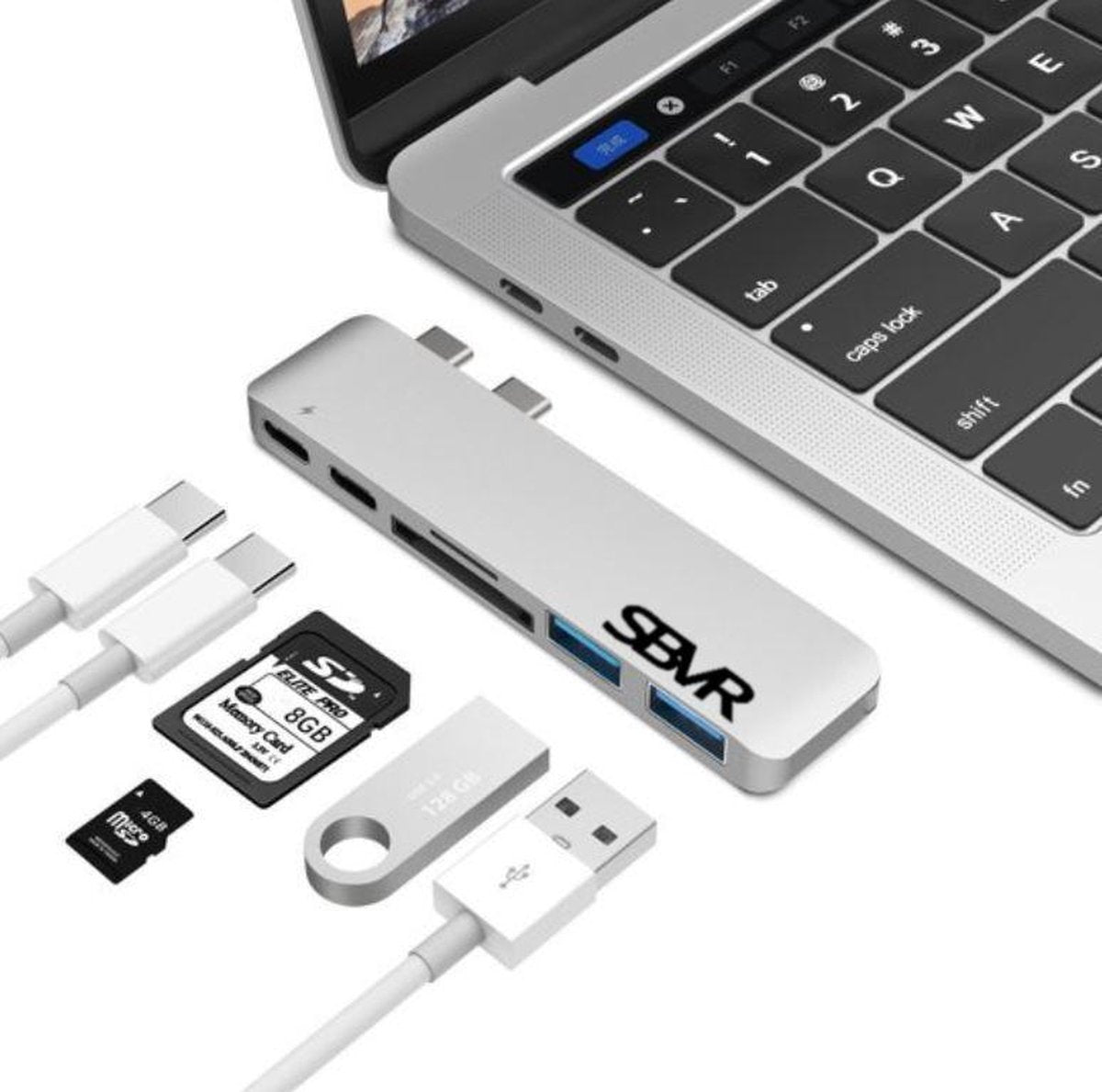 SBVR - 6 in 1 - USB Type-C hub Converter Aluminium Design - (2x USB 3.0
