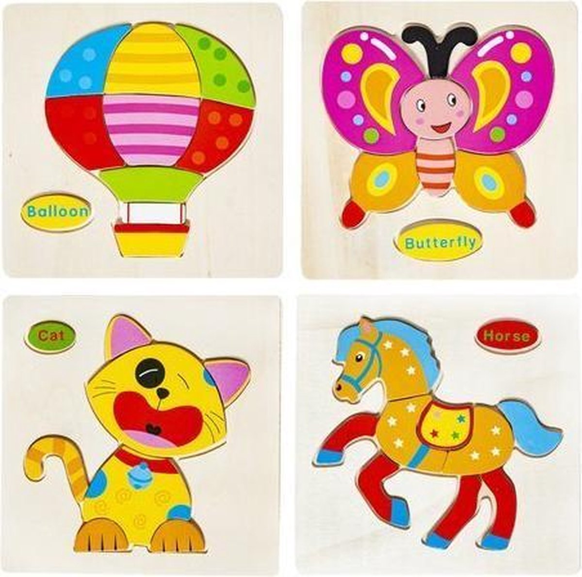 A&K 4 Houten Puzzel Set | Legpuzzels | Dieren Puzzelset Voor Kinderen Peuters Kleuters