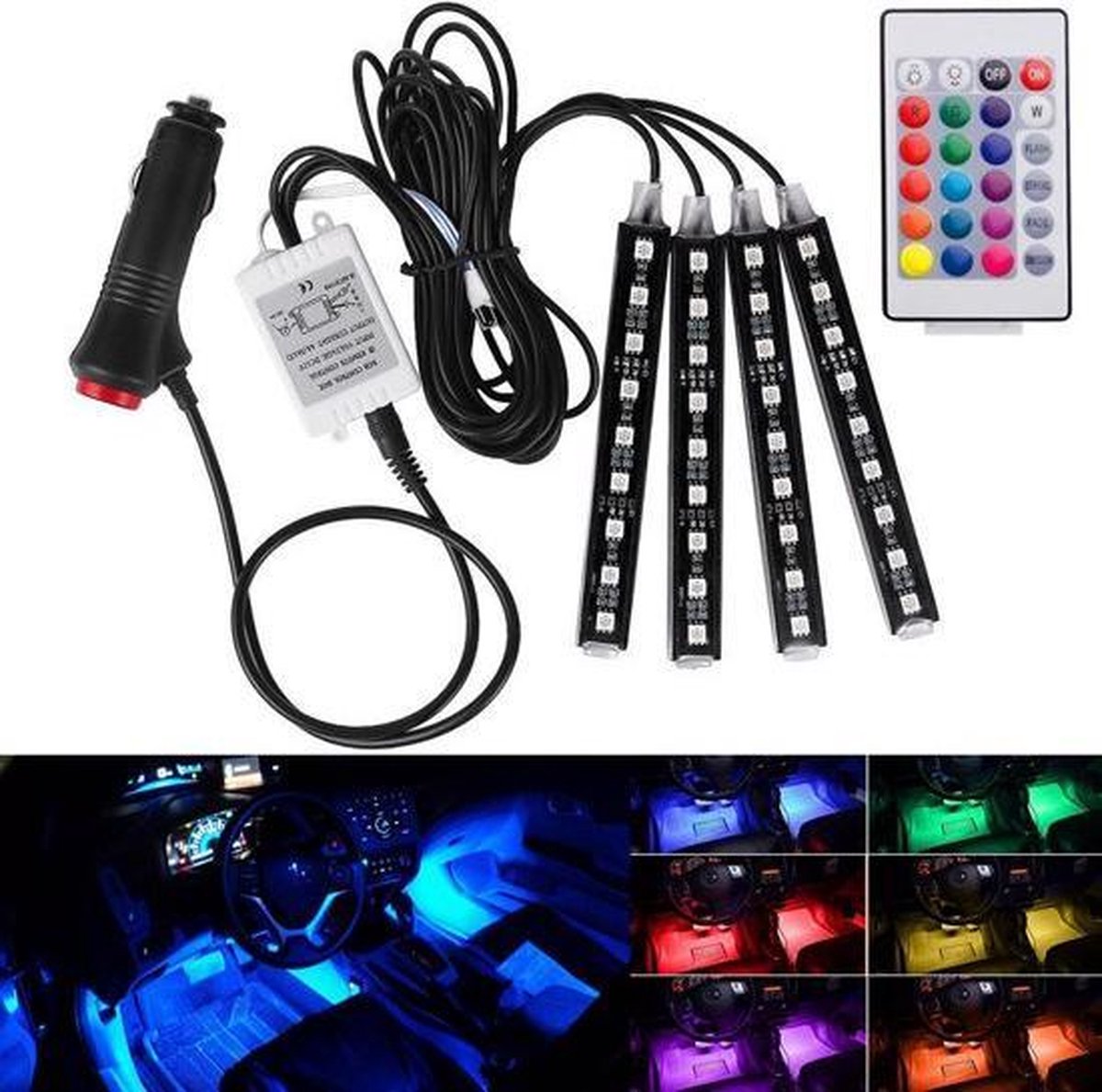HBKS Led Verlichting Strips - Auto Accessories - Led Strips - Sfeerverlichting Binnen - RGB - Inclusief Afstandsbediening - 12V