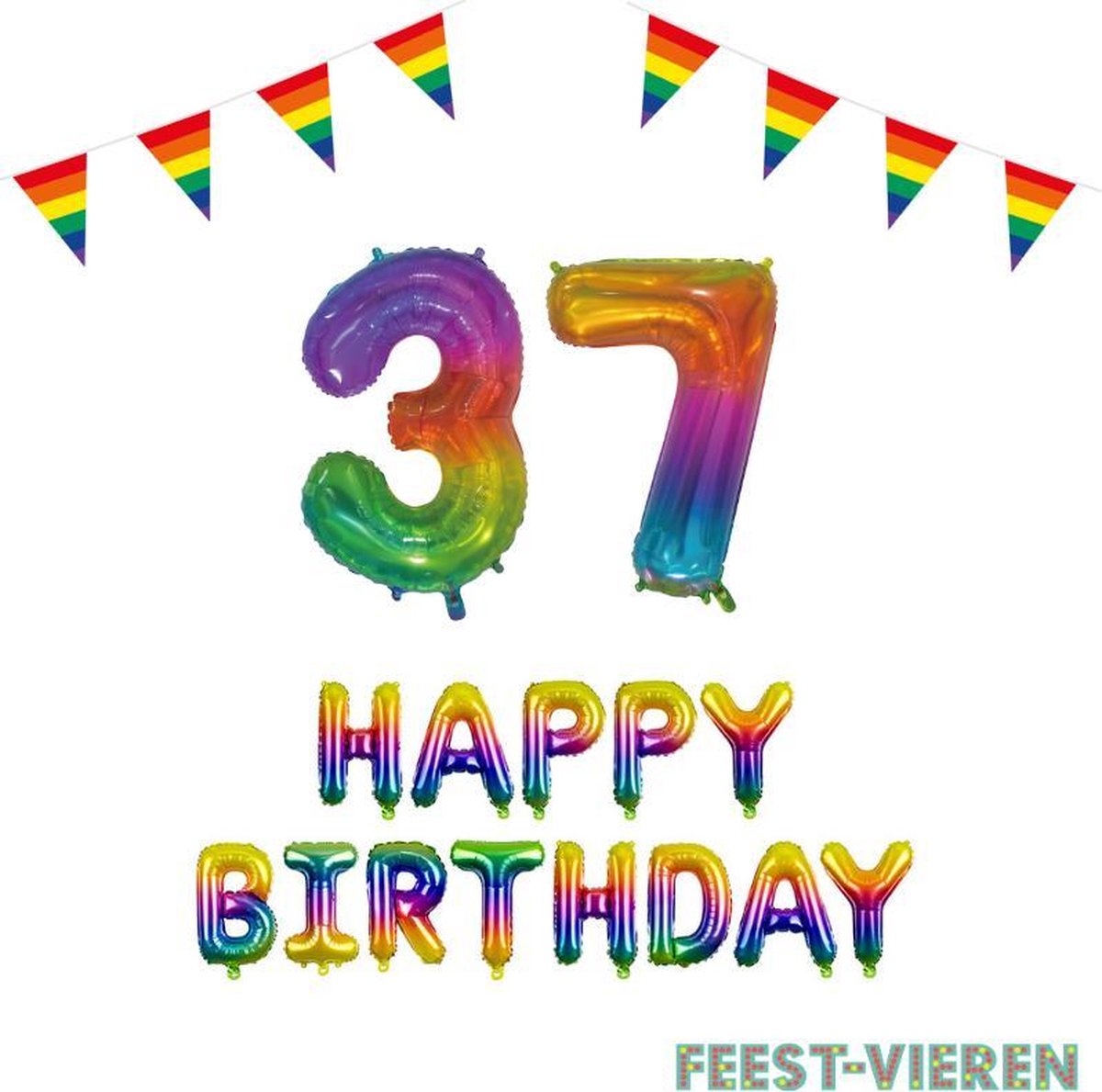 37 jaar Verjaardag Versiering Pakket Regenboog