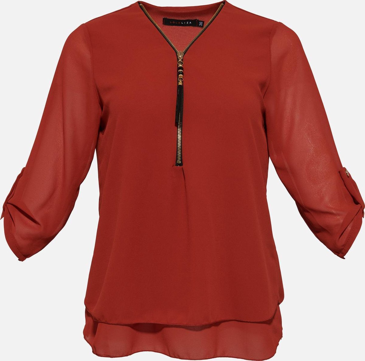 Blouse met driekwartsmouw en rits - Roest