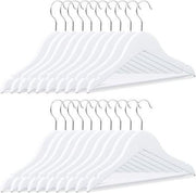 Kledinghangers hout met Metalen Haak & Broeklat - Kledingrek Kapstok Jas Broek Hanger - Broekhanger Kleerhanger Wit - 50 Stuks