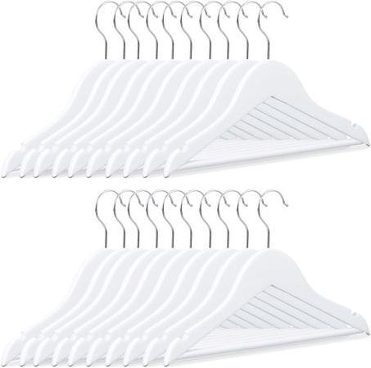 Kledinghangers hout met Metalen Haak & Broeklat - Kledingrek Kapstok Jas Broek Hanger - Broekhanger Kleerhanger Wit - 50 Stuks