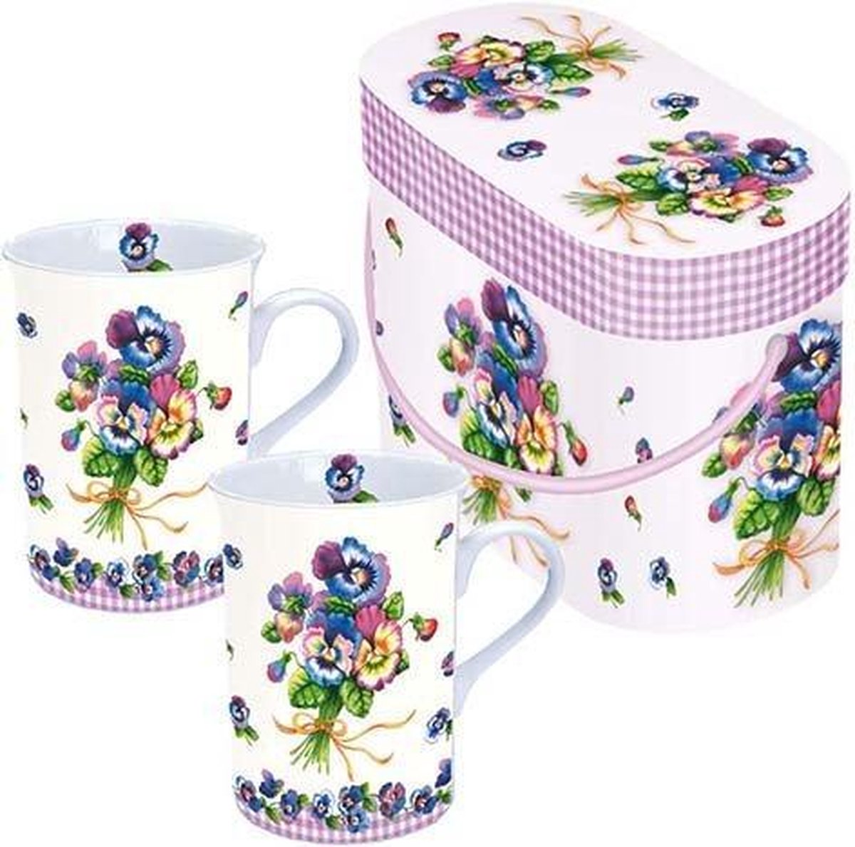 Set van 2 bekers met viooltjes in luxe doos