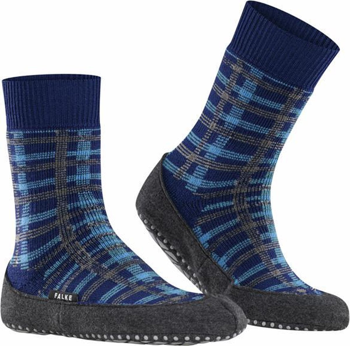 FALKE Cosyshoe huissokken - blauw geruit -  Maat: 41-42
