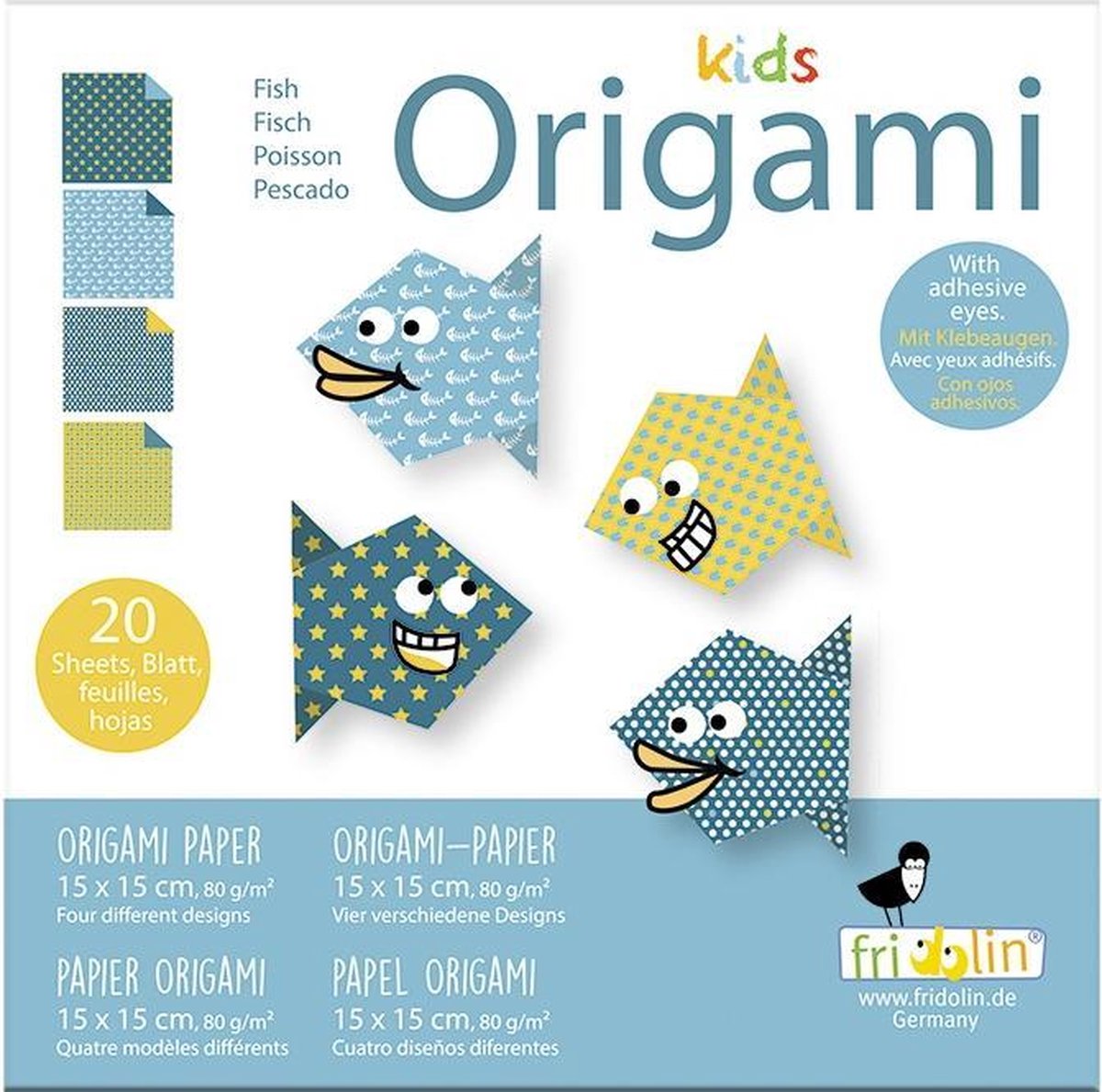 Fridolin Origami Vis Vouwen 15 X 15 Cm 20 Stuks Multicolor