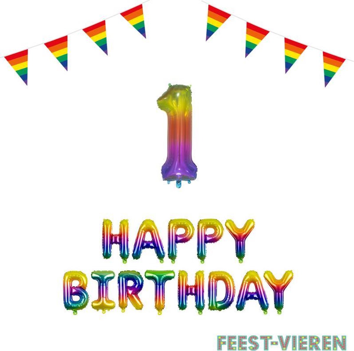 1 jaar Verjaardag Versiering Pakket Regenboog