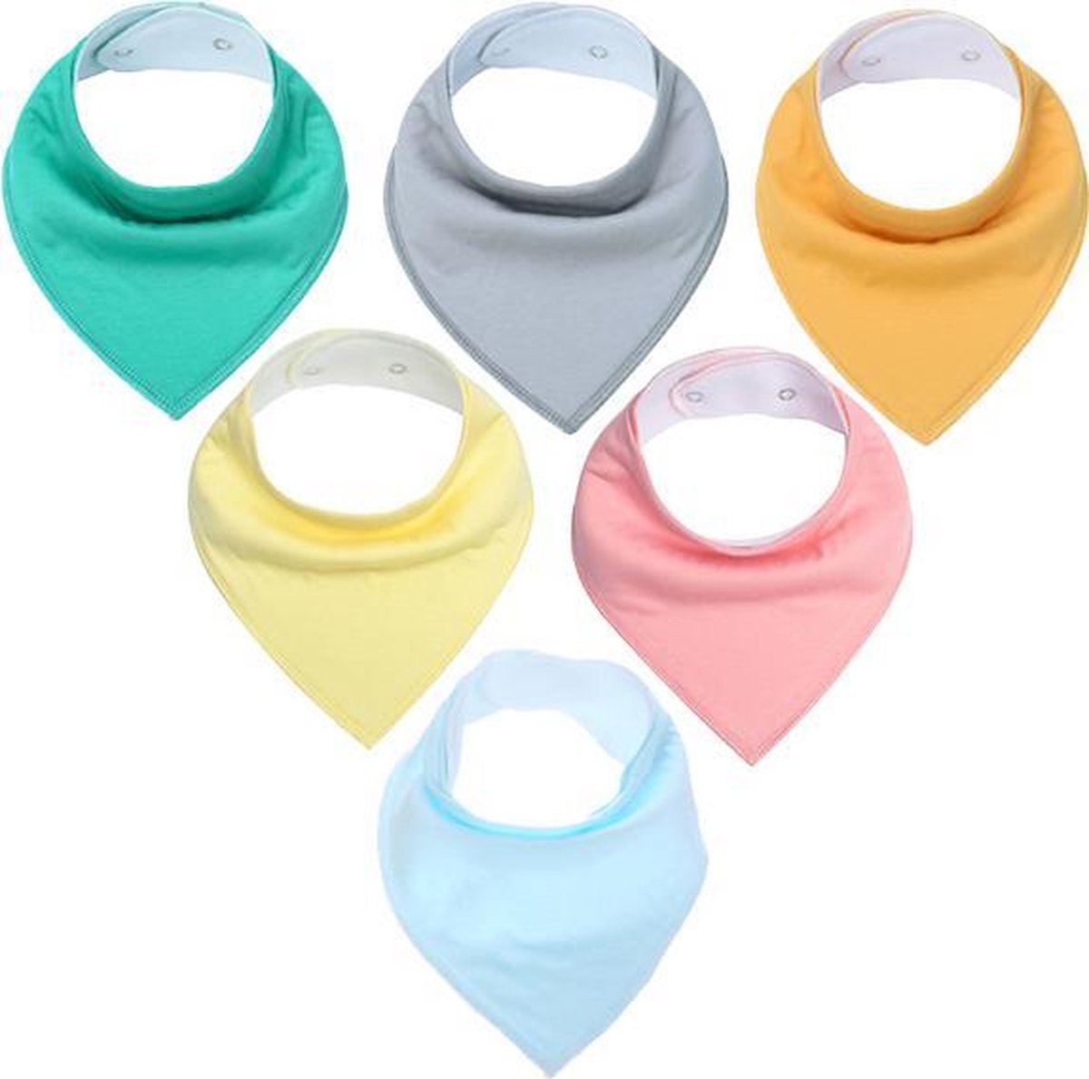 JillyBee - Slab - Slabbetje - Slabber - Bandana - 6pack - Gekleurd - Gemengd - Roze - Geel - Groen - Blauw - Grijs
