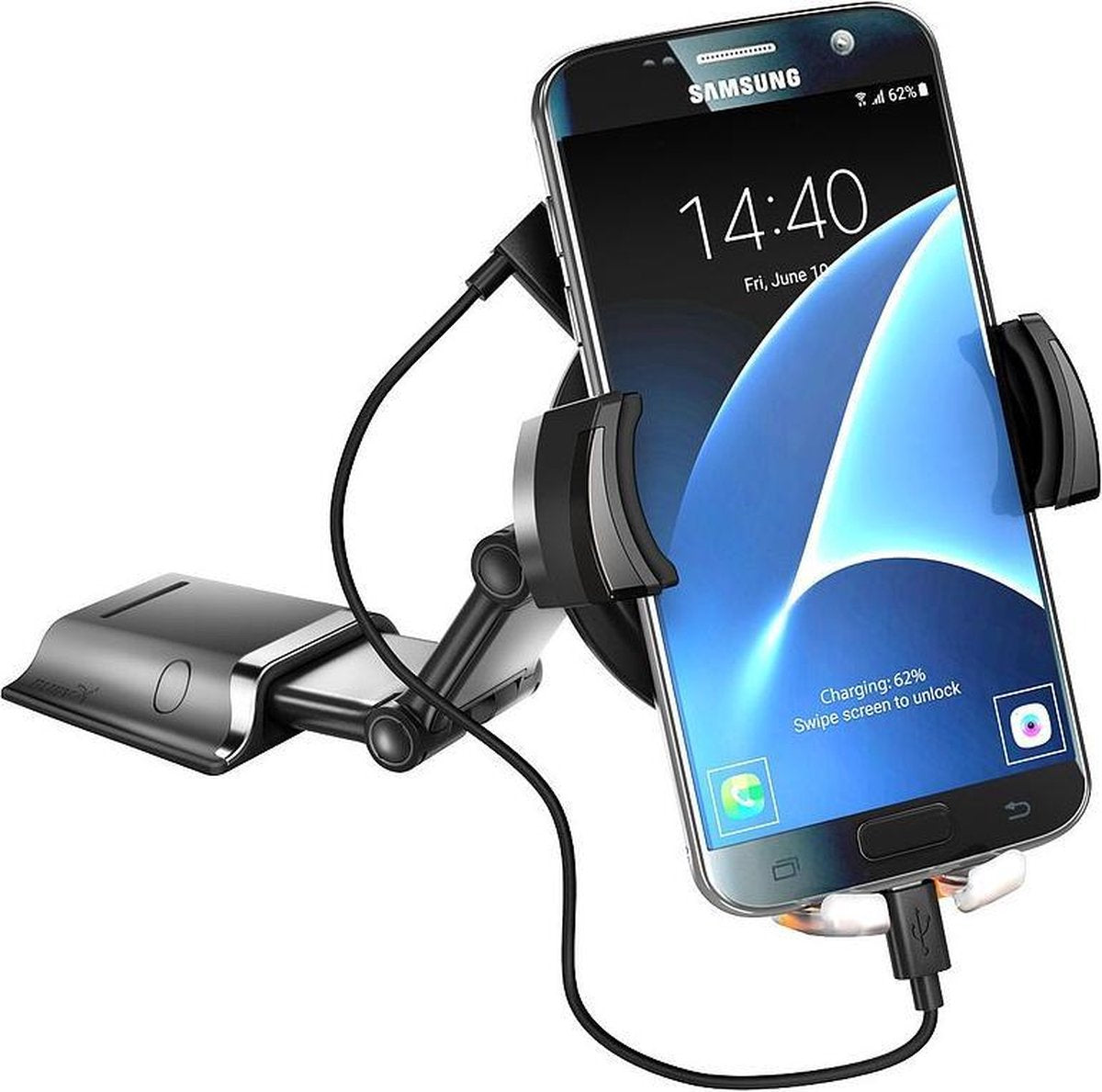 THB Powerkit Qi universele houder met draadloze oplader en usb aansluiting