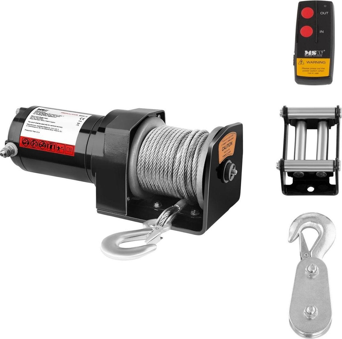 MSW Offroad-kabellier - 907 kg - 2.000 lbs - incl. katrol
