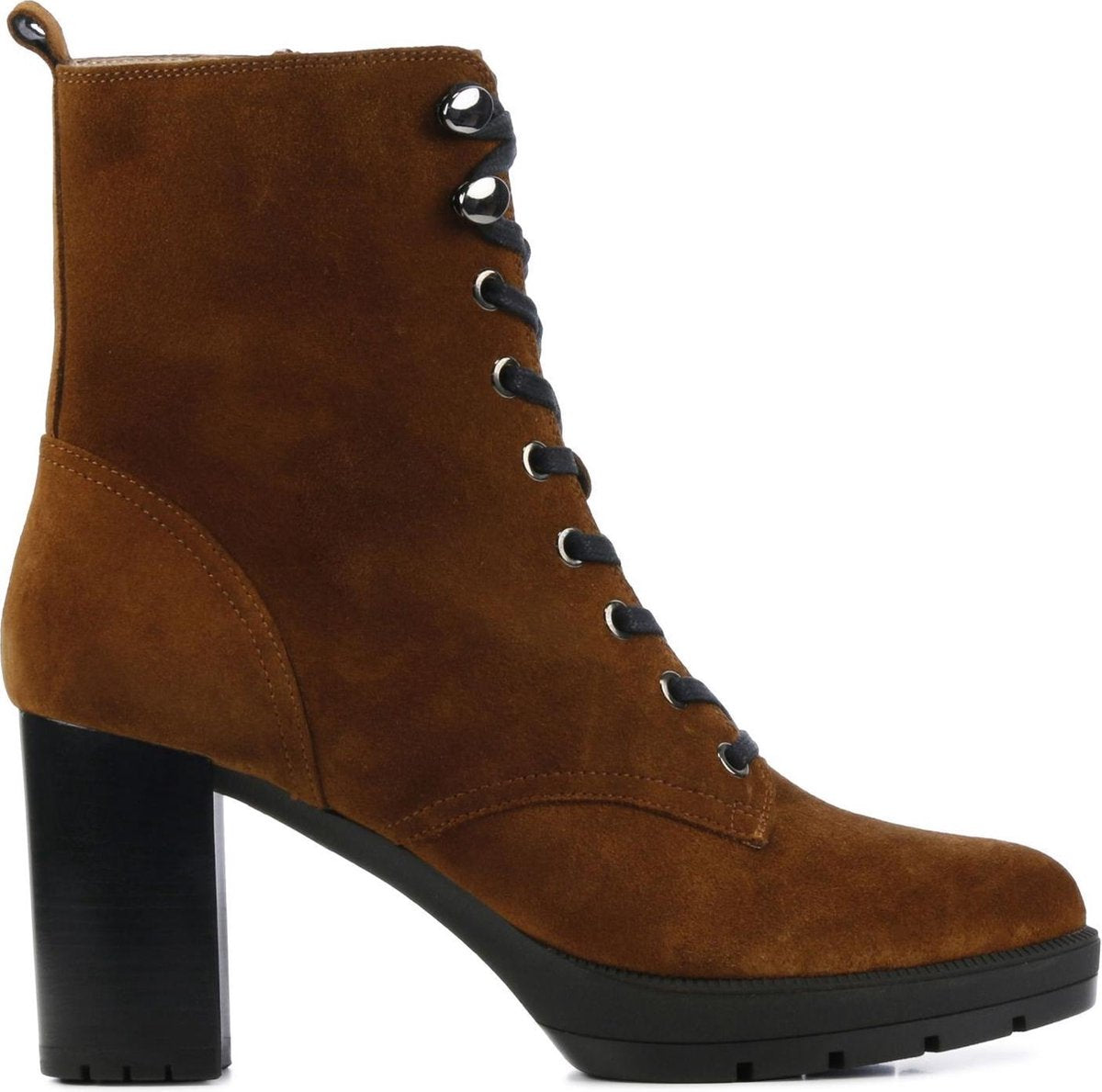 Unisa Vrouwen Suède  Veterboots / Laarzen / Damesschoenen Korfu - Cognac - maat 42