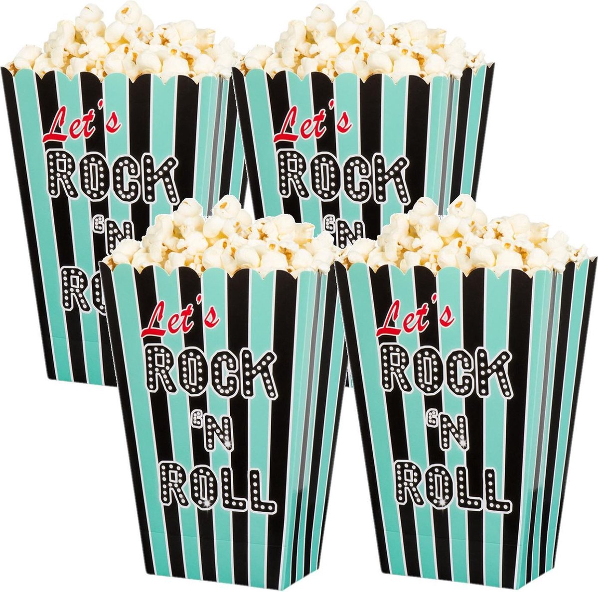 4x Rock n Roll popcornbakjes/snoepbakjes 13 cm