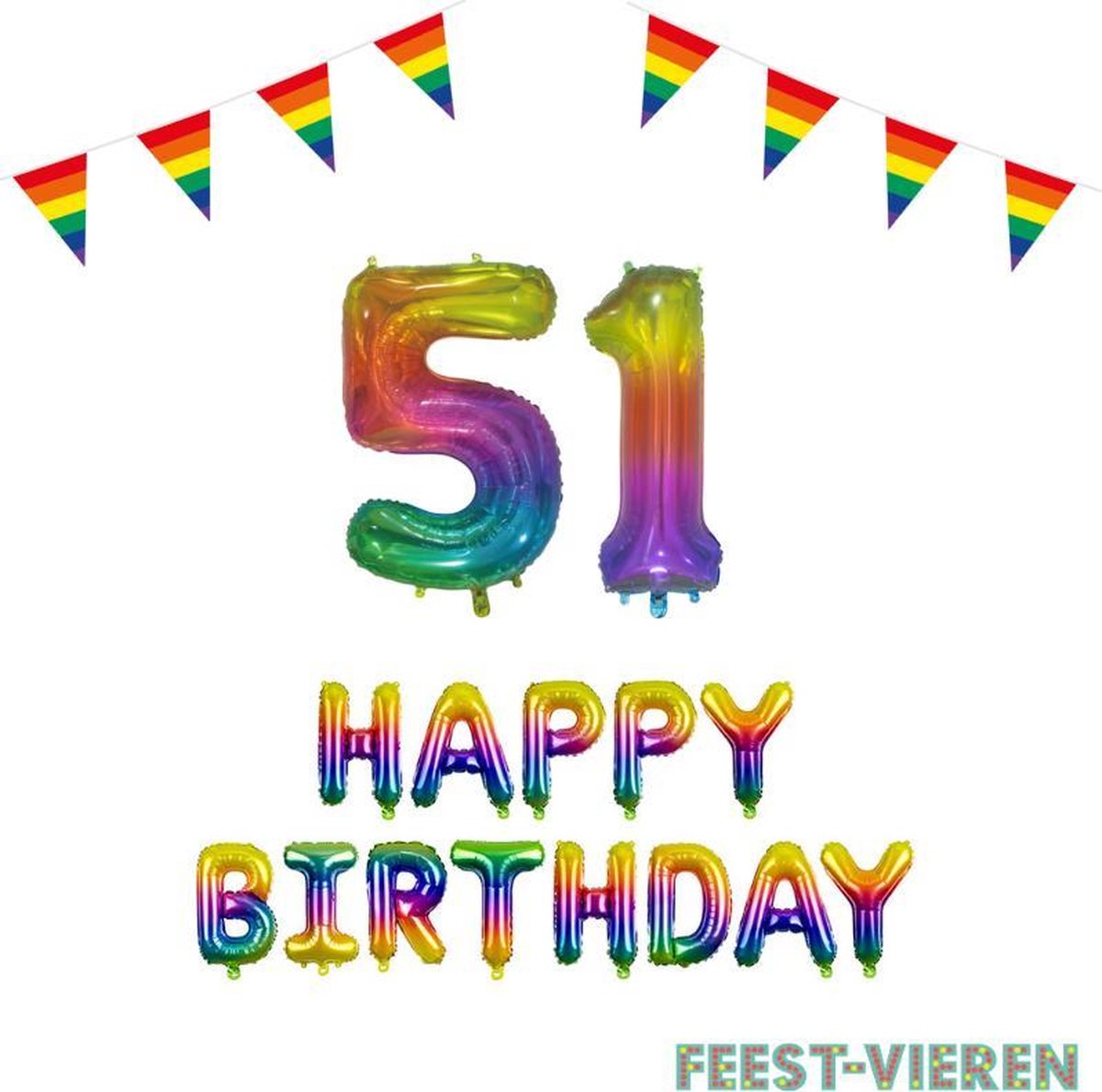 51 jaar Verjaardag Versiering Pakket Regenboog