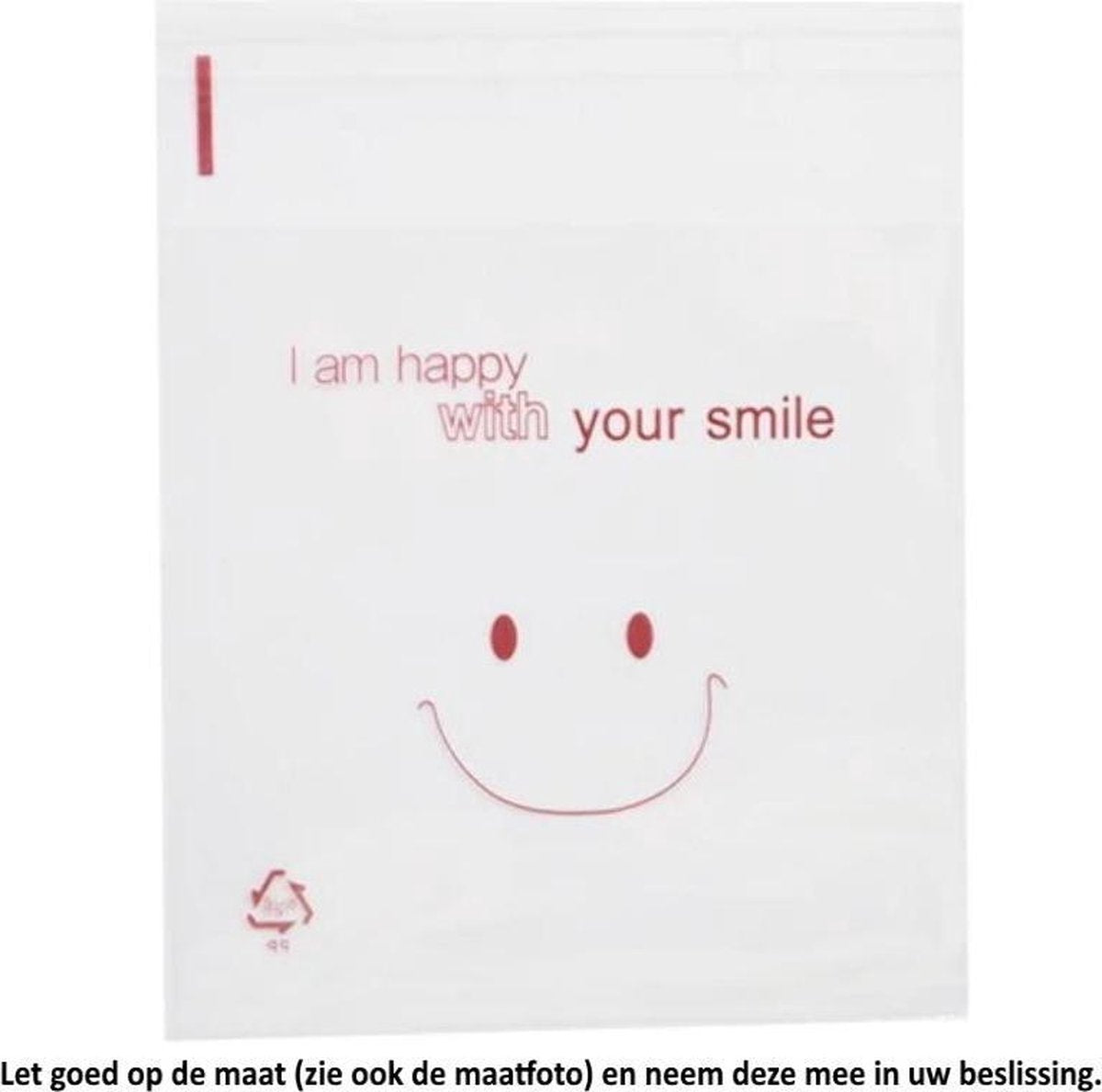 50 Uitdeelzakjes 10 x 10 cm met plakstrip - Happy with your smile - Blij met jouw lach - Cellofaan Plastic Traktatie Kado Zakjes - Snoepzakjes - Koekzakjes - Koekje - Cookie Bags