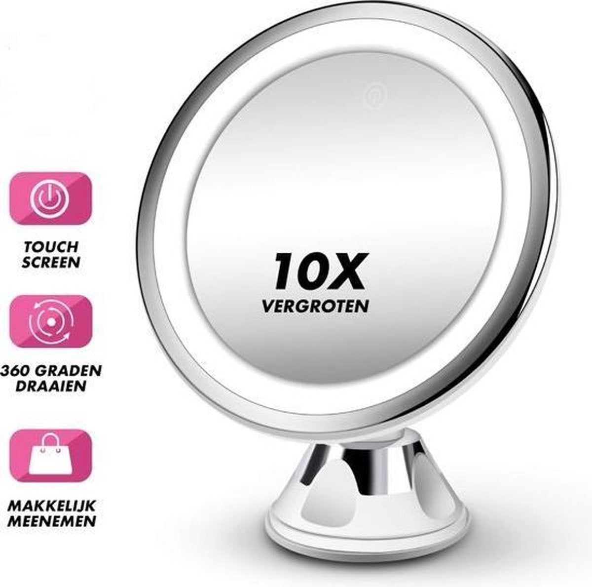 Make Up Spiegel Met LED Verlichting - Makeup spiegel Met 10x Vergroting - Scheerspiegel Rond